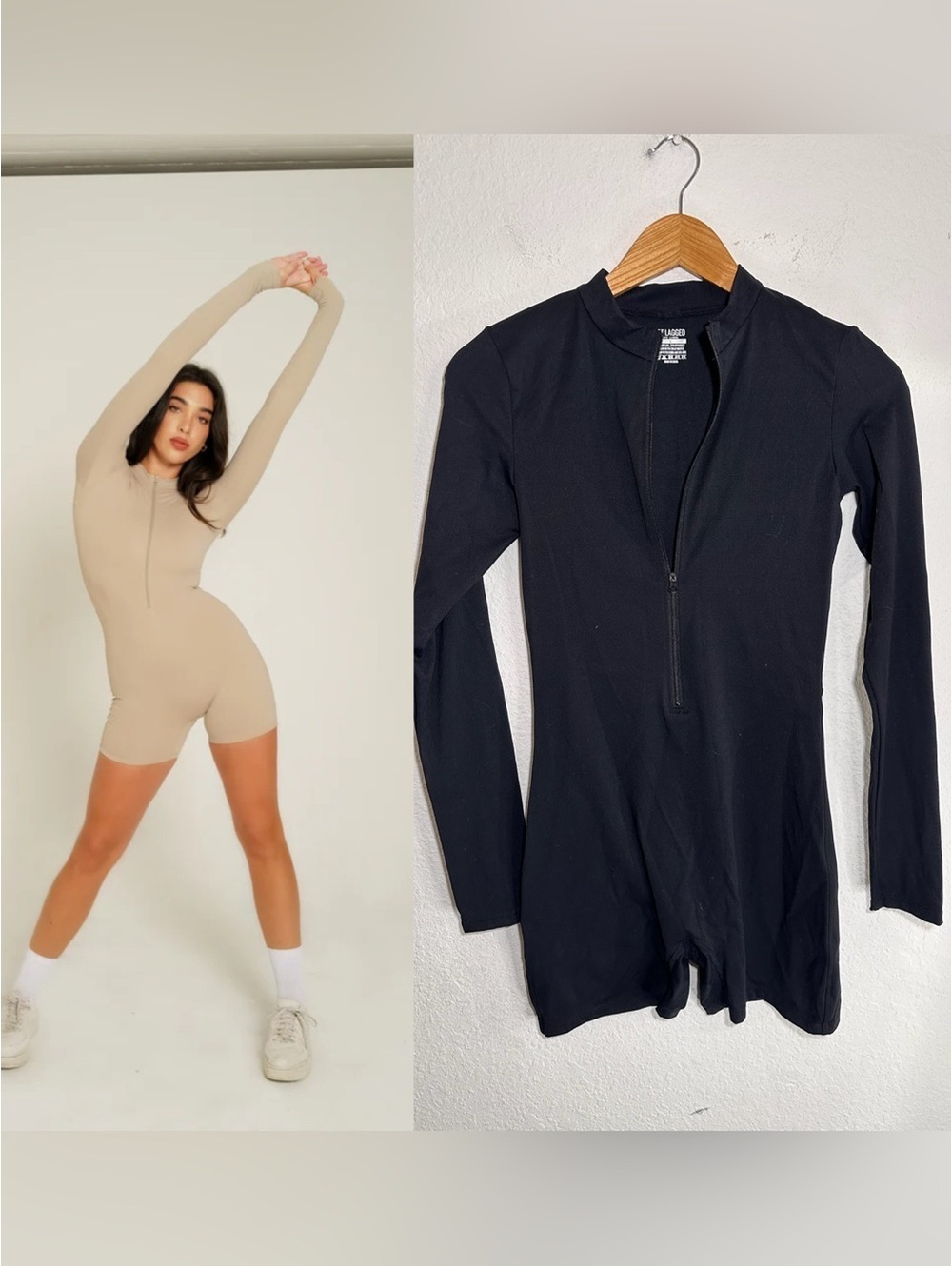New Jet Lagged The Label Sporyflex Onyx Black Long Sleeve Romper Size Large